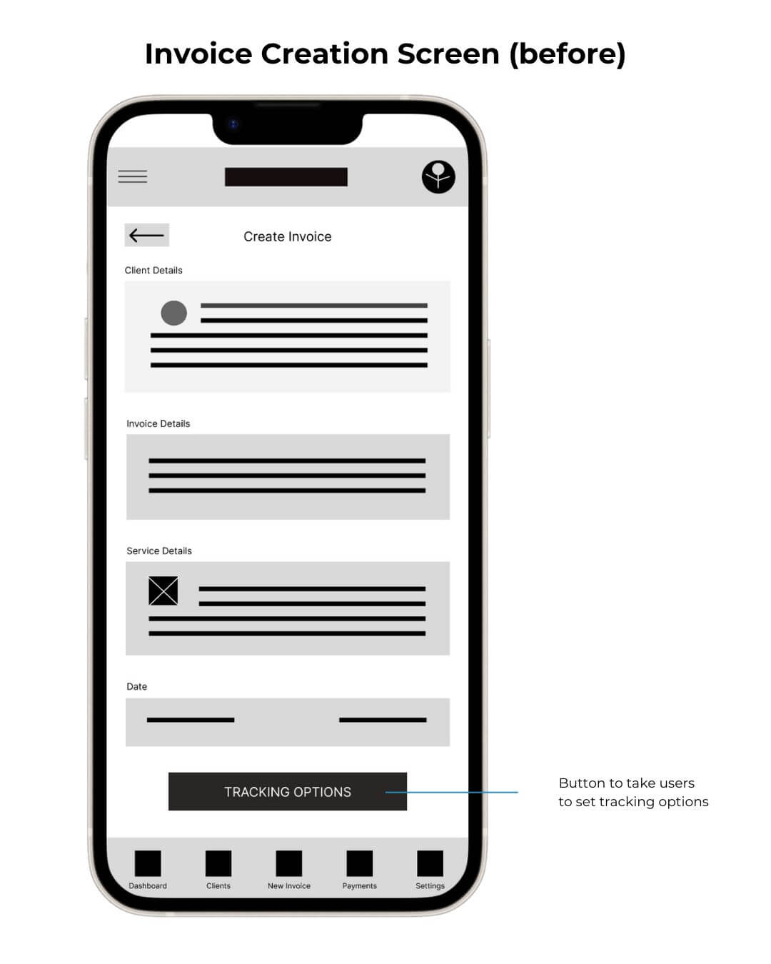 Invoice creation screen before usability testing