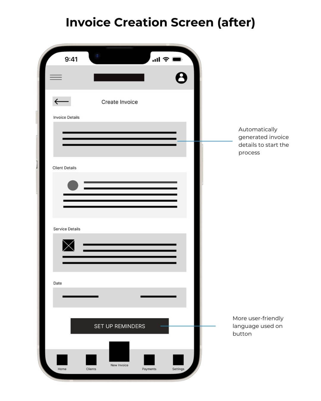 Invoice creation screen after usability testing