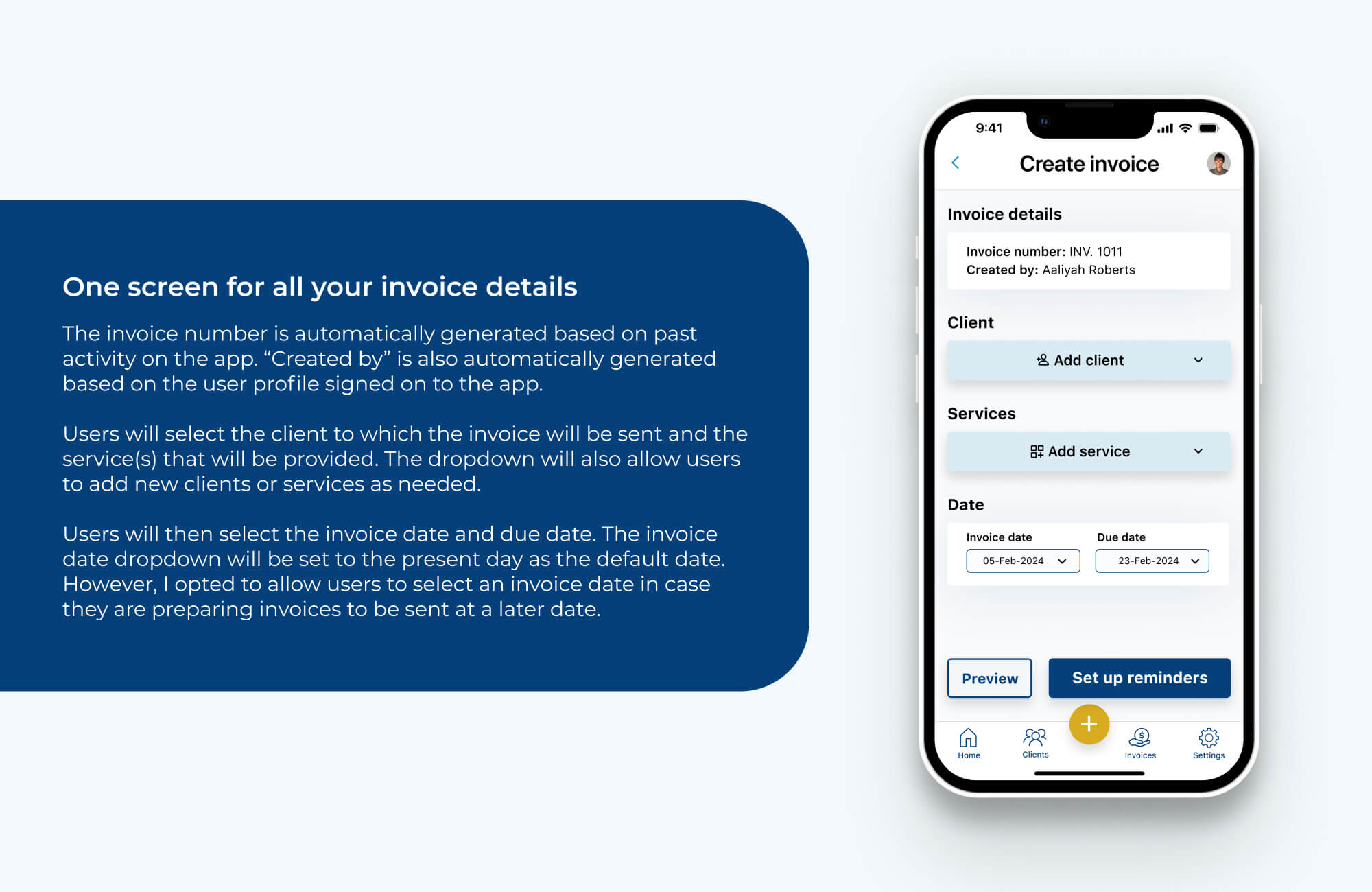 Invoice creation screen