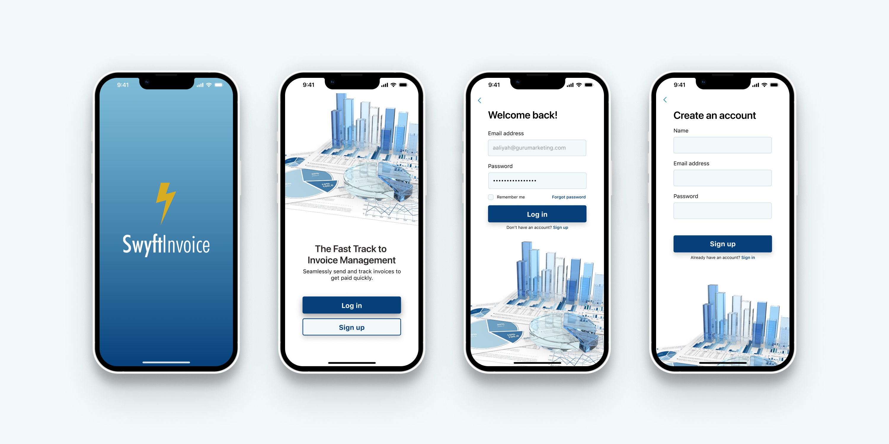 Swyft Invoice onboarding screens